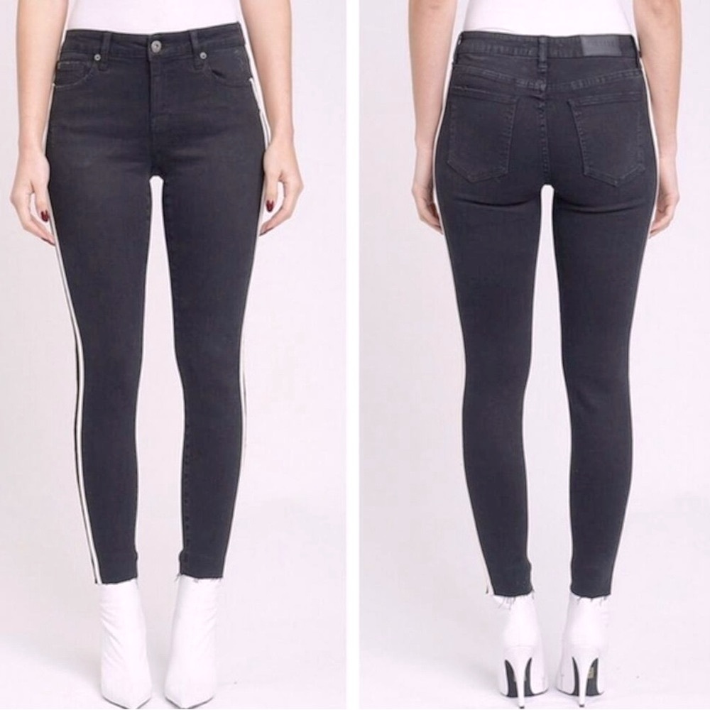 Pistola Audrey Distressed Mid Rise Skinny Jeans Side Stripe Berlin Night Size 6